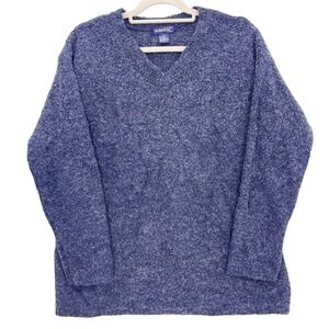 Vintage 90s Navy Bouclé Wool Blend Sweater 1X V-Neck De Rotchild Relaxed Fit